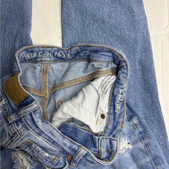 American Eagle Light Washed Distressed Holey Mom Jeans - Picture 2 of 4